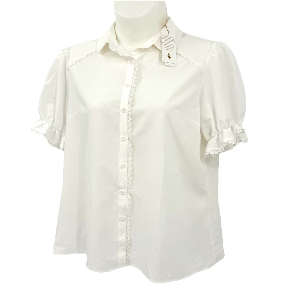 Belle Poque Womens 2XL Ivory Short Sleeve Blouse Retro Feminine Pin-Up Style